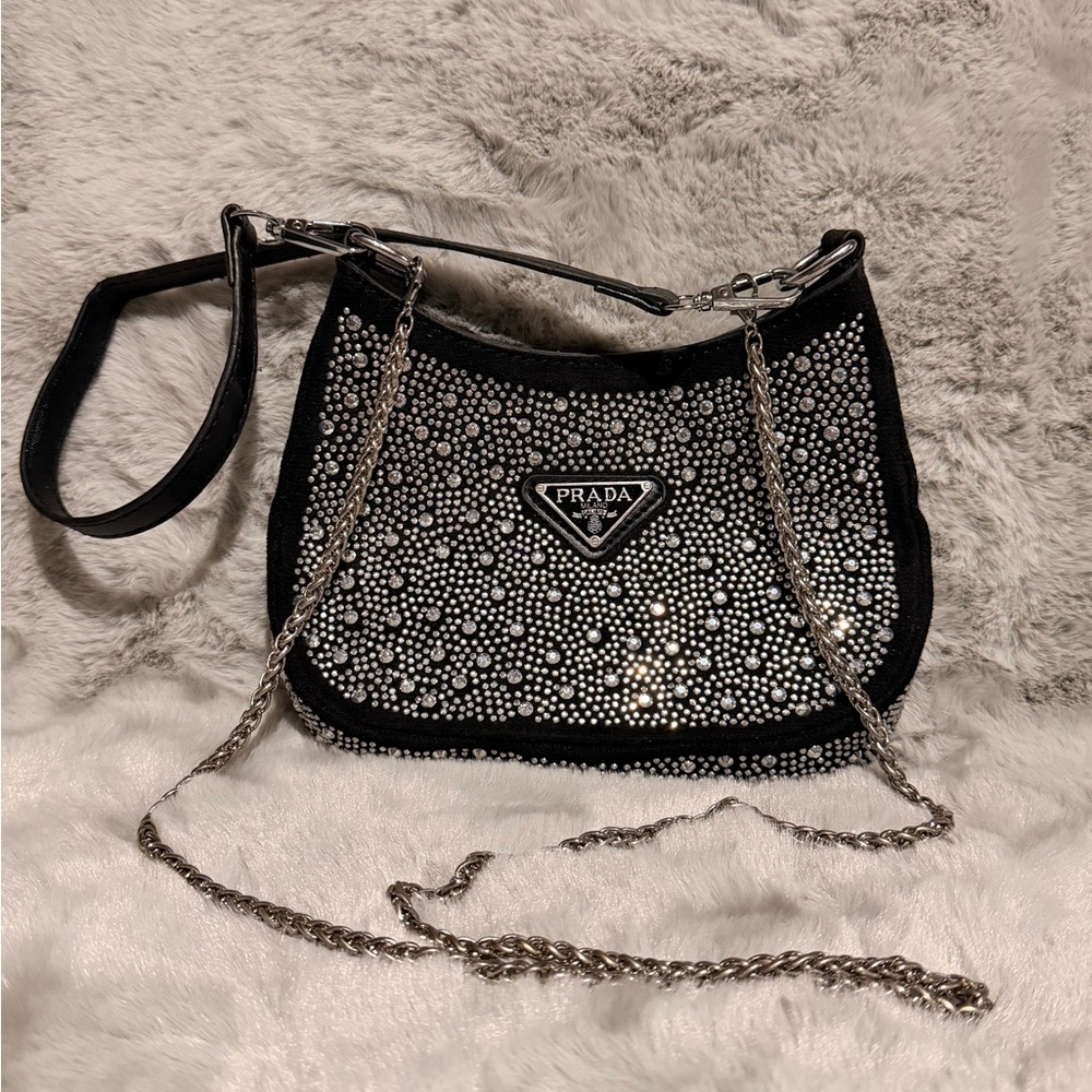 Prada Black and Silver Studded Shoulder Bag